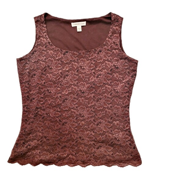 Coldwater Creek Tops - Coldwater Creek Women's Sz XS Tank Top Brown Knit Lace Shirt Full Lace